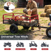Heavy-duty metal dump cart trailer with red accents, 1540 lbs capacity, ideal for outdoor hauling and gardening tasks.