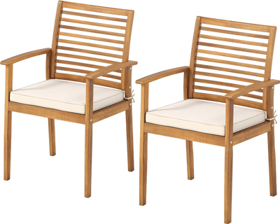Costway Outdoor Patio Dining Chairs Set of 2 Removable Cushions Slatted Backrest 74582230 New