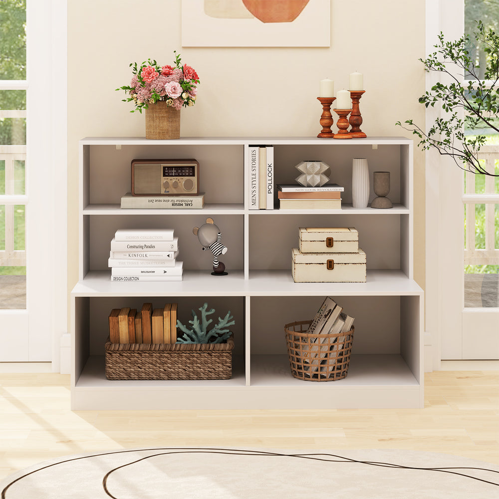 White entryway shoe cabinet featuring 4-cube storage and 2 spacious compartments, ideal for organizing shoes and.