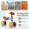 Baby balance bike with brown horse head design, featuring premium EVA foam wheels for safe indoor and outdoor fun.