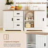 Farmhouse sideboard buffet cabinet with sliding doors, featuring adjustable shelves and three deep drawers for storage.
