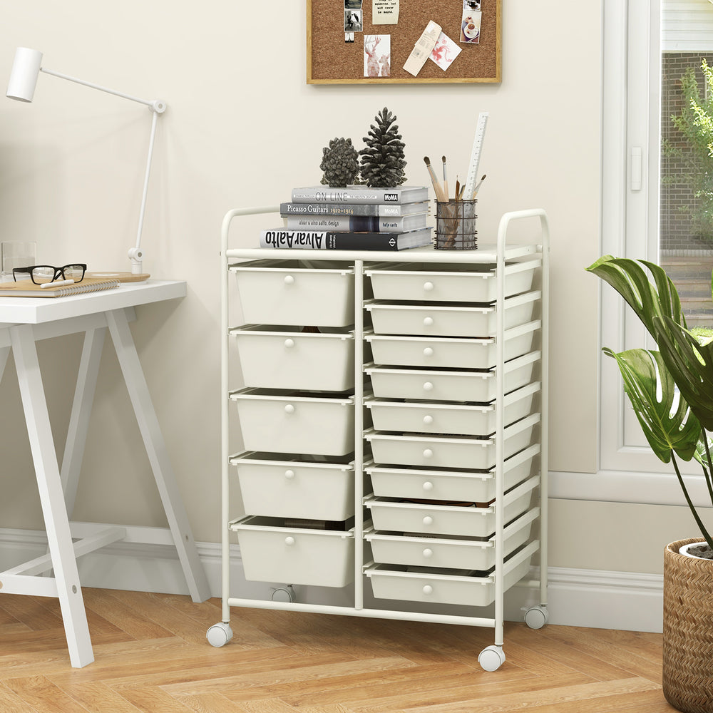 15-Drawer Utility Rolling Organizer Cart Multi-Use Storage-White - Gallery View 1 of 10