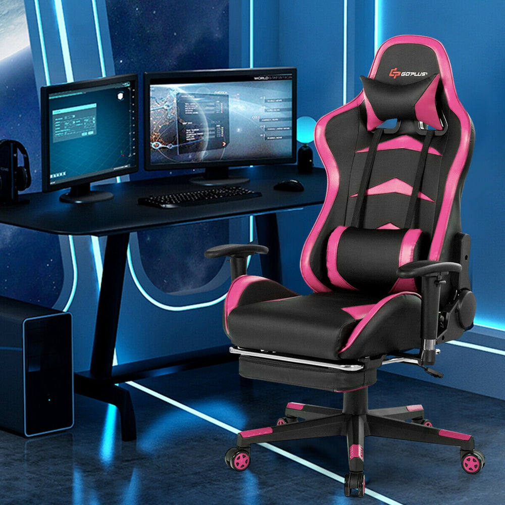 Massage Gaming Chair with Footrest-Pink - Gallery View 1 of 13