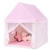 Kids play tent in pink with a solid wood frame, soft mat, and mesh curtains for indoor and outdoor fun.