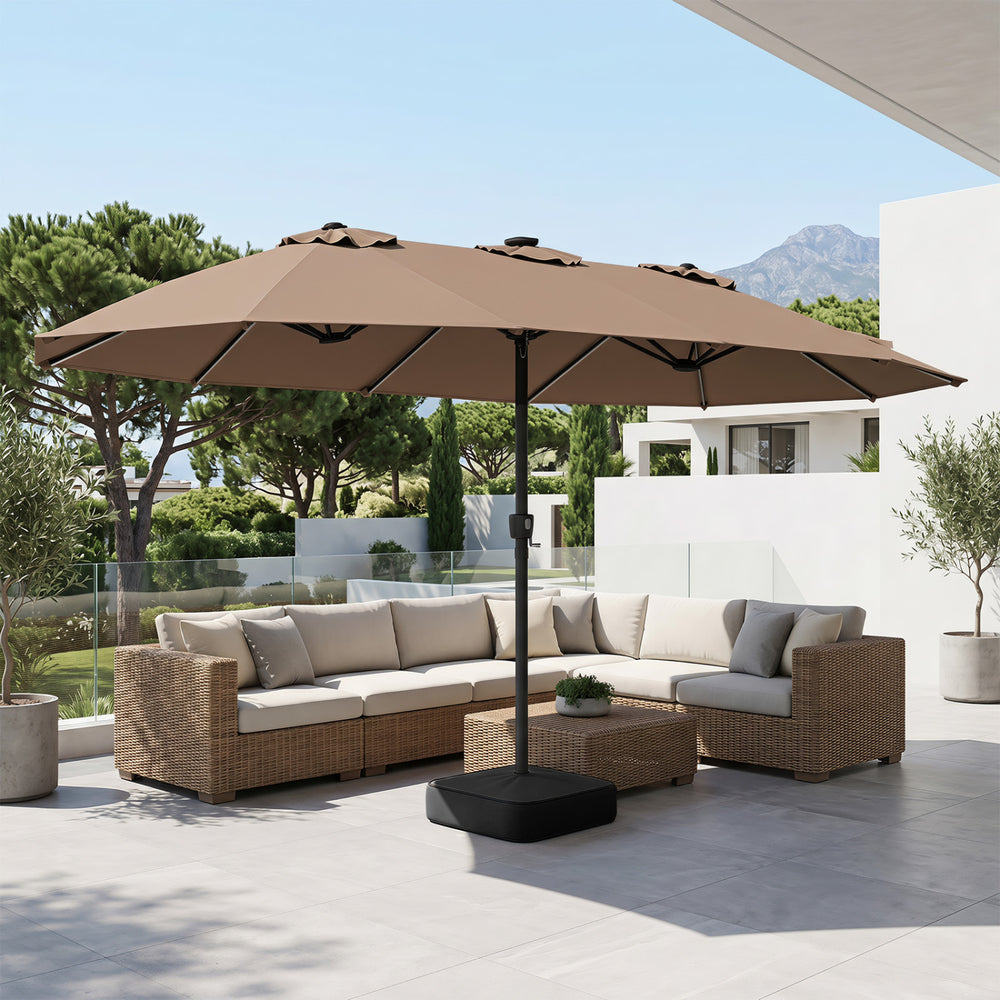 15.5FT Extra-Large Patio Umbrella with Base 12 Reinforced Ribs-Brown - Gallery View 1 of 11