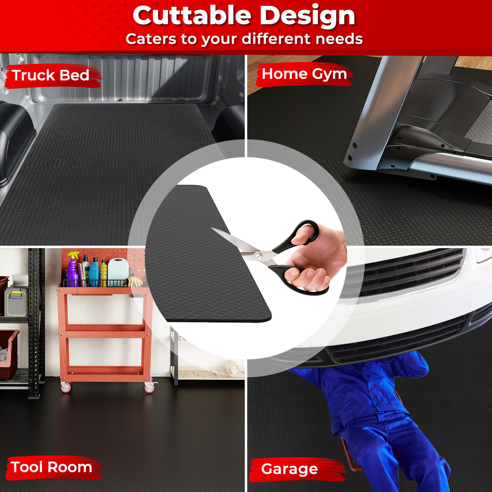 Cuttable 7 mm thick PE garage tool mats, non-slip surface, ideal for gym, garage, and tool room use.