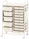 Close-up view of the 15-drawer rolling storage cart's smooth drawer tracks and knobs for easy access in versatile.