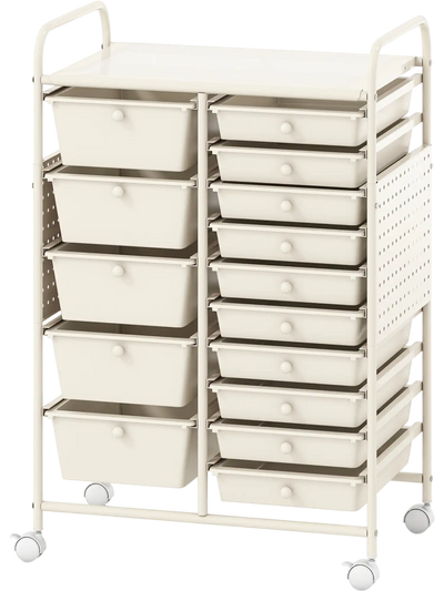 Costway 15-Drawer Rolling Storage Cart Metal Tabletop Pegboard 42475258 New
