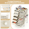 15-drawer rolling storage cart in white with metal tabletop, featuring 5 large and 10 small drawers for versatile.