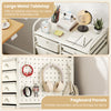 15-drawer rolling storage cart with a metal tabletop and pegboard panels for versatile organization and easy access.