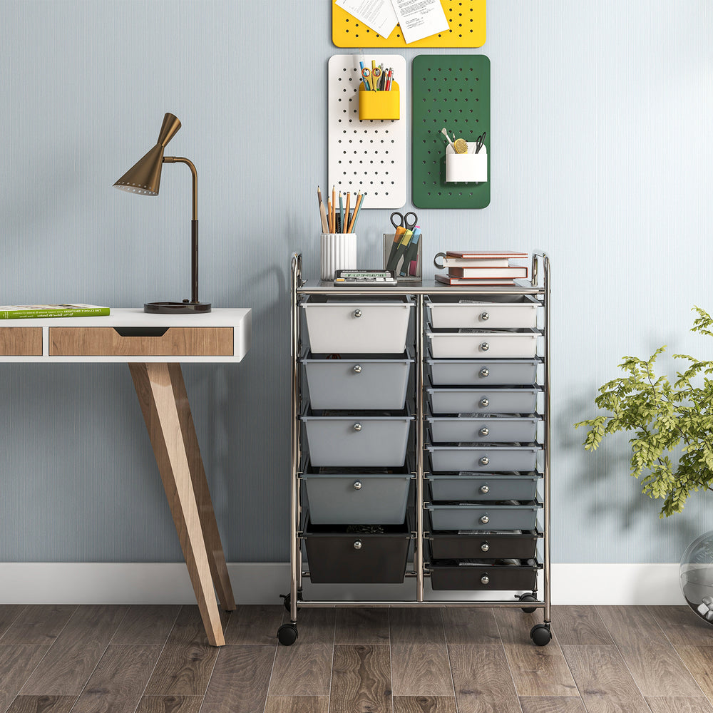 15-Drawer Utility Rolling Organizer Cart Multi-Use Storage-Black & Gray - Gallery View 1 of 10