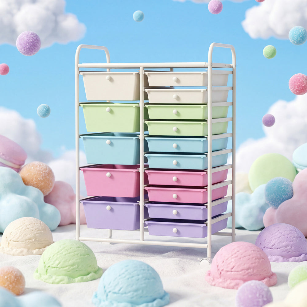 15-Drawer Utility Rolling Cart with Drawers Multi-Use Storage-Icecream Multicolor - Gallery View 1 of 10