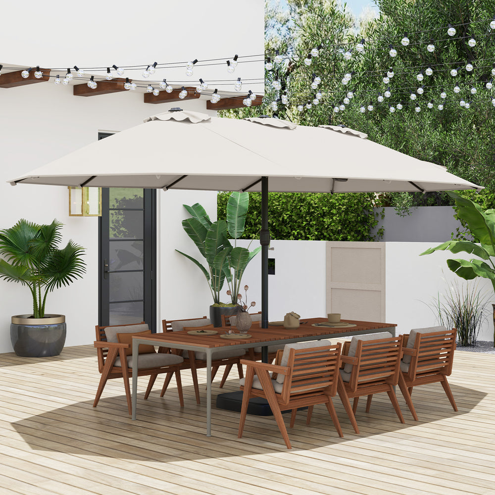 15 Feet Double-Sided Twin Patio Umbrella with Crank and Base-Beige - Gallery View 1 of 10