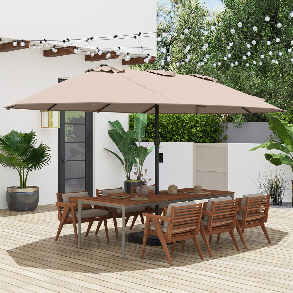 15 Feet Double-Sided Twin Patio Umbrella with Crank and Base-Brown - Gallery View 1 of 10