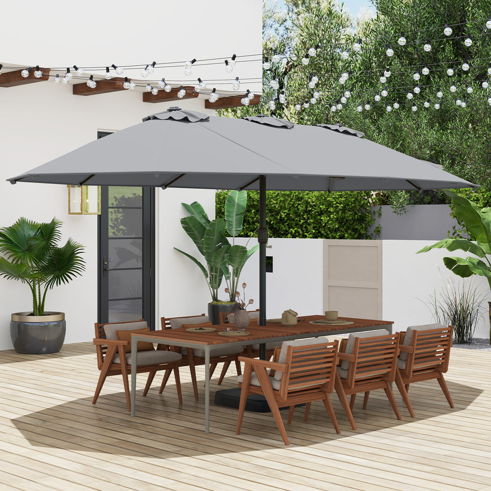 15 Feet Double-Sided Twin Patio Umbrella with Crank and Base-Gray - Gallery View 1 of 10