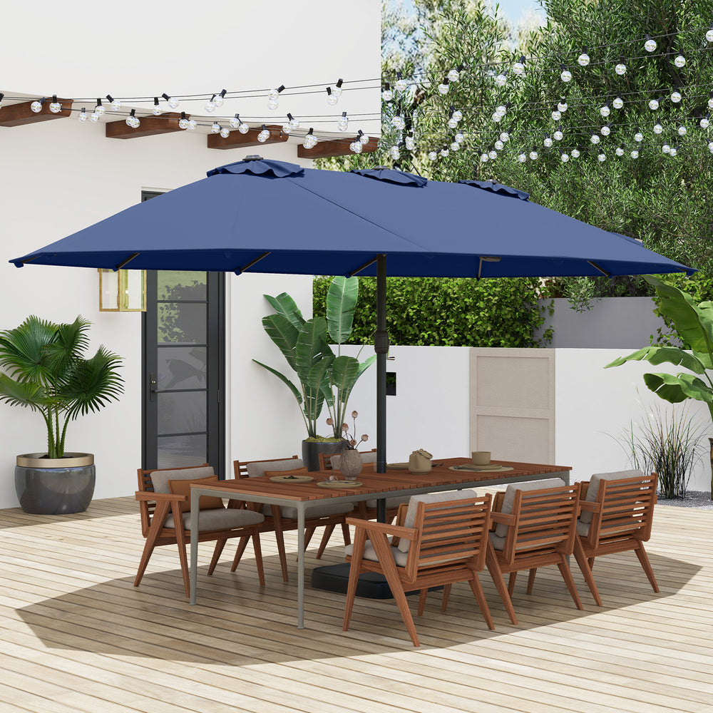 15 Feet Double-Sided Twin Patio Umbrella with Crank and Base-Navy - Gallery View 1 of 10
