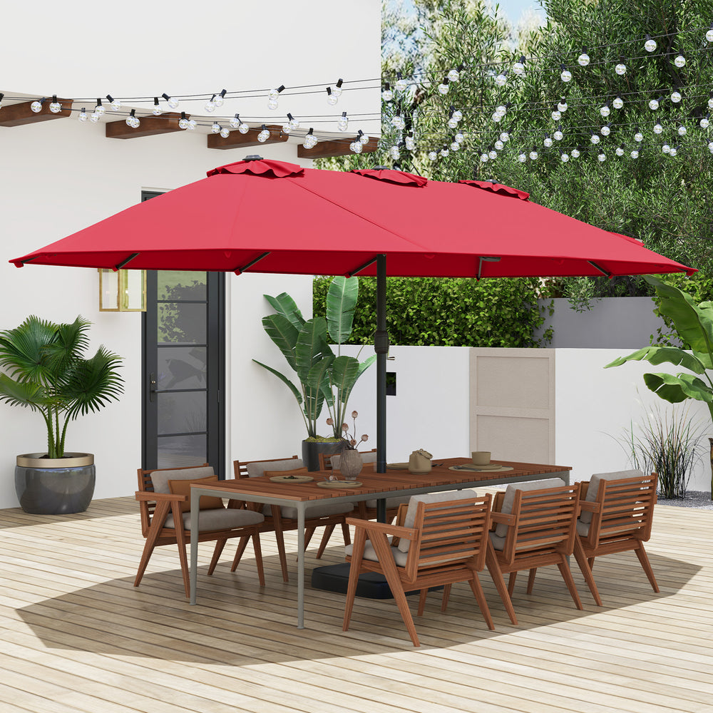 15 Feet Double-Sided Twin Patio Umbrella with Crank and Base-Red - Gallery View 1 of 10