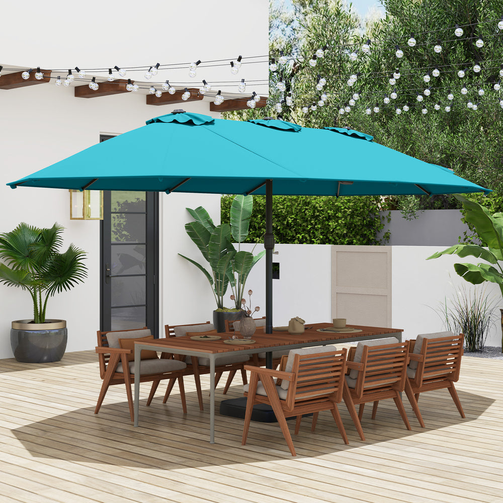 15 Feet Double-Sided Twin Patio Umbrella with Crank and Base-Turquoise - Gallery View 1 of 10