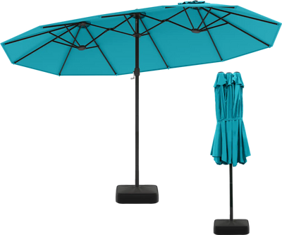 Costway 15' Double-Sided Twin Patio Umbrella with Crank & Base 72630198 New