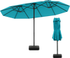 Double-sided 15ft turquoise patio umbrella with crank and sturdy base, ideal for outdoor shading and stability.