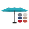 15ft double-sided turquoise patio umbrella with crank and sturdy base, ideal for residential and commercial use.