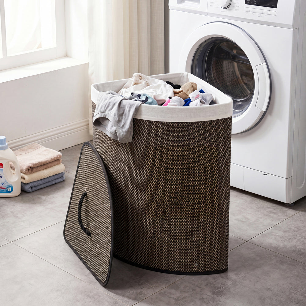 15 Gal Capacity Bamboo Laundry Hamper with Removable Liner-Black - Gallery View 1 of 10