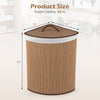 Bamboo laundry hamper with removable liner, 15-gal capacity, 24" tall, perfect for bedrooms and bathrooms.
