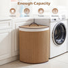 Bamboo laundry hamper with removable liner, 15-gal capacity, perfect for clothes and towels, ideal for laundry rooms.