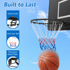 15-inch basketball rim with all-weather net and heavy-duty hooks, designed for indoor and outdoor play.