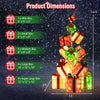 Detailed dimensions of 15 lighted Christmas boxes with bows, showcasing size variations for festive indoor or outdoor.