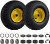 15 x 6.00-6 tube-type tires and wheels, heavy-duty 4-ply rubber, yellow rims, ideal for riding mowers and carts.