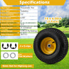15 x 6.00-6 tubeless tires with yellow wheels, 4-ply construction, suitable for riding mowers and carts.