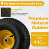 15 x 6.00-6 tubeless tire with patterned tread, 4-ply rubber, max load 440 lbs, ideal for riding mowers and carts.