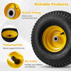 Close-up of a 15 x 6.00-6 tubeless tire showing the thickened rim and air valve for easy inflation, ideal for riding.
