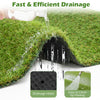 Artificial turf rug with low 0.75 inch pile height, featuring drainage holes for efficient water flow and easy cleaning.