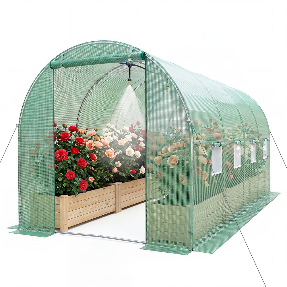 15 x 7 x 7 ft Walk-in Tunnel Greenhouse with Watering System-Green - Gallery View 1 of 1