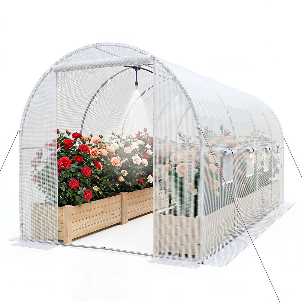 15 x 7 x 7 ft Walk-in Tunnel Greenhouse with Watering System-White - Gallery View 1 of 1