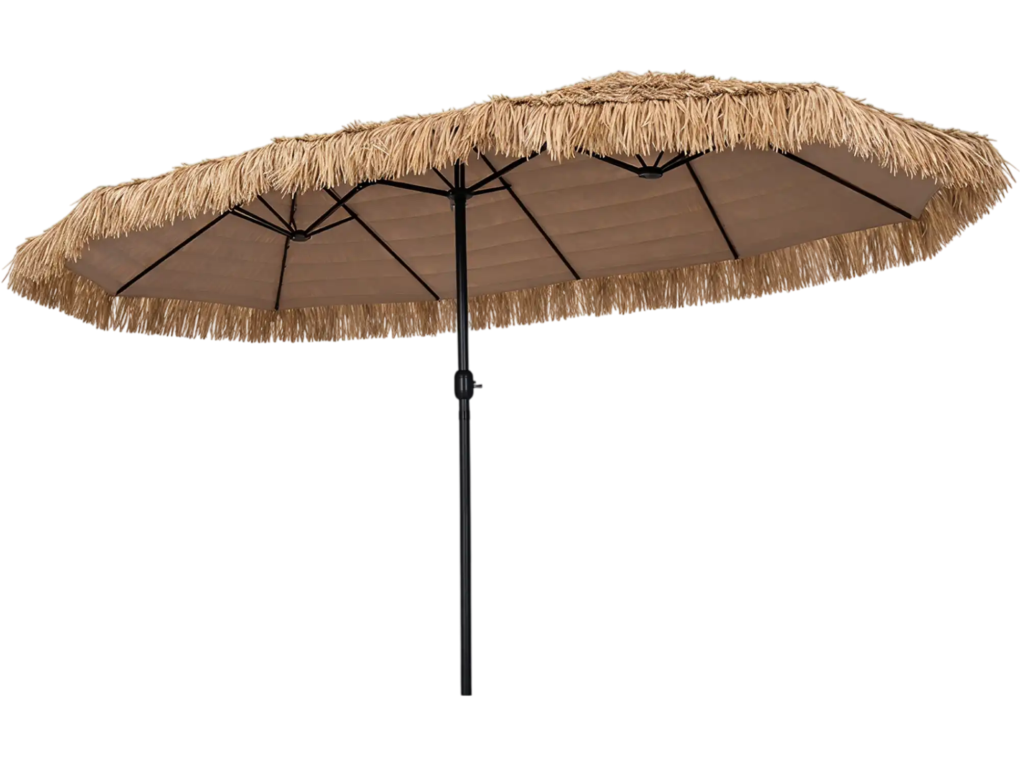 Costway 15' x 9' Double-Sided Thatched Tiki Patio Umbrella w/ Crank Handle 69235040 New