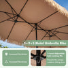 Double-sided 15 x 9 FT patio umbrella with 144 multi-colored lights and 5+2+5 metal ribs for enhanced sturdiness and style.