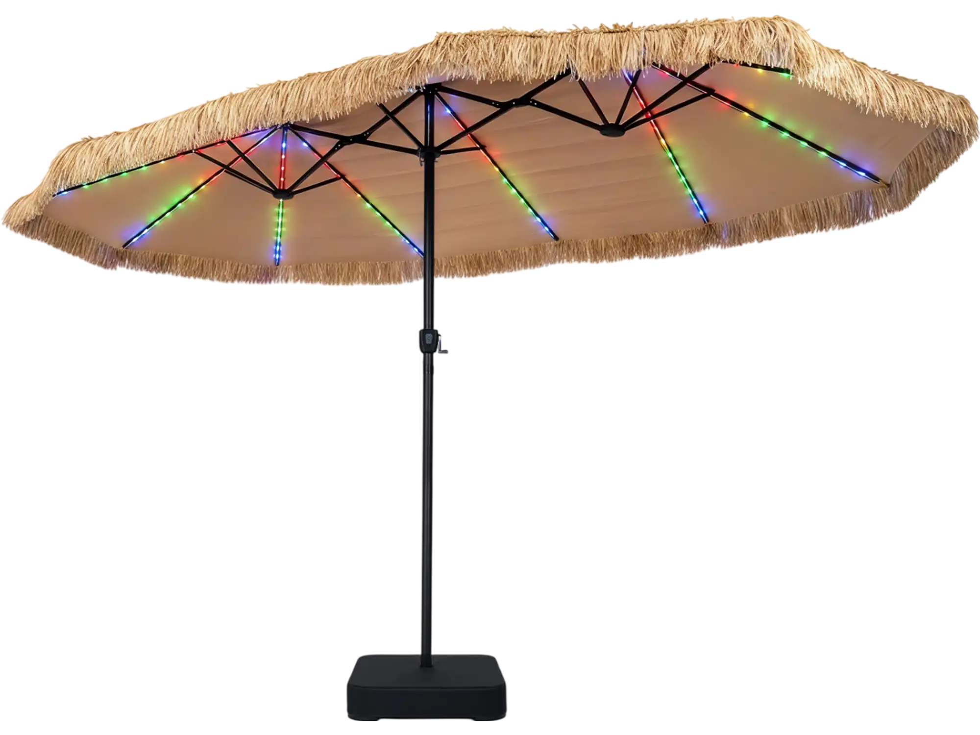 Costway 15' x 9' Solar Double-Sided Patio Umbrella w/ 144 Multi-Colored Flowing Lights & Base 59912573 New