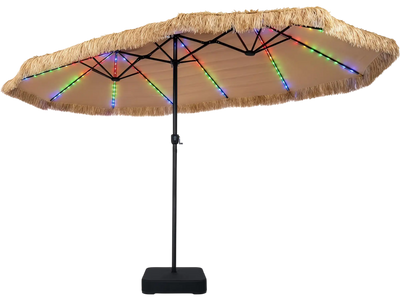 Costway 15' x 9' Solar Double-Sided Patio Umbrella w/ 144 Multi-Colored Flowing Lights & Base 59912573 New