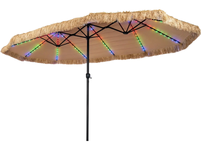 Costway 15' x 9' Solar Double-Sided Patio Umbrella w/ 144 Multi-Colored Flowing Lights 12 Modes 12 Ribs 87379798 New