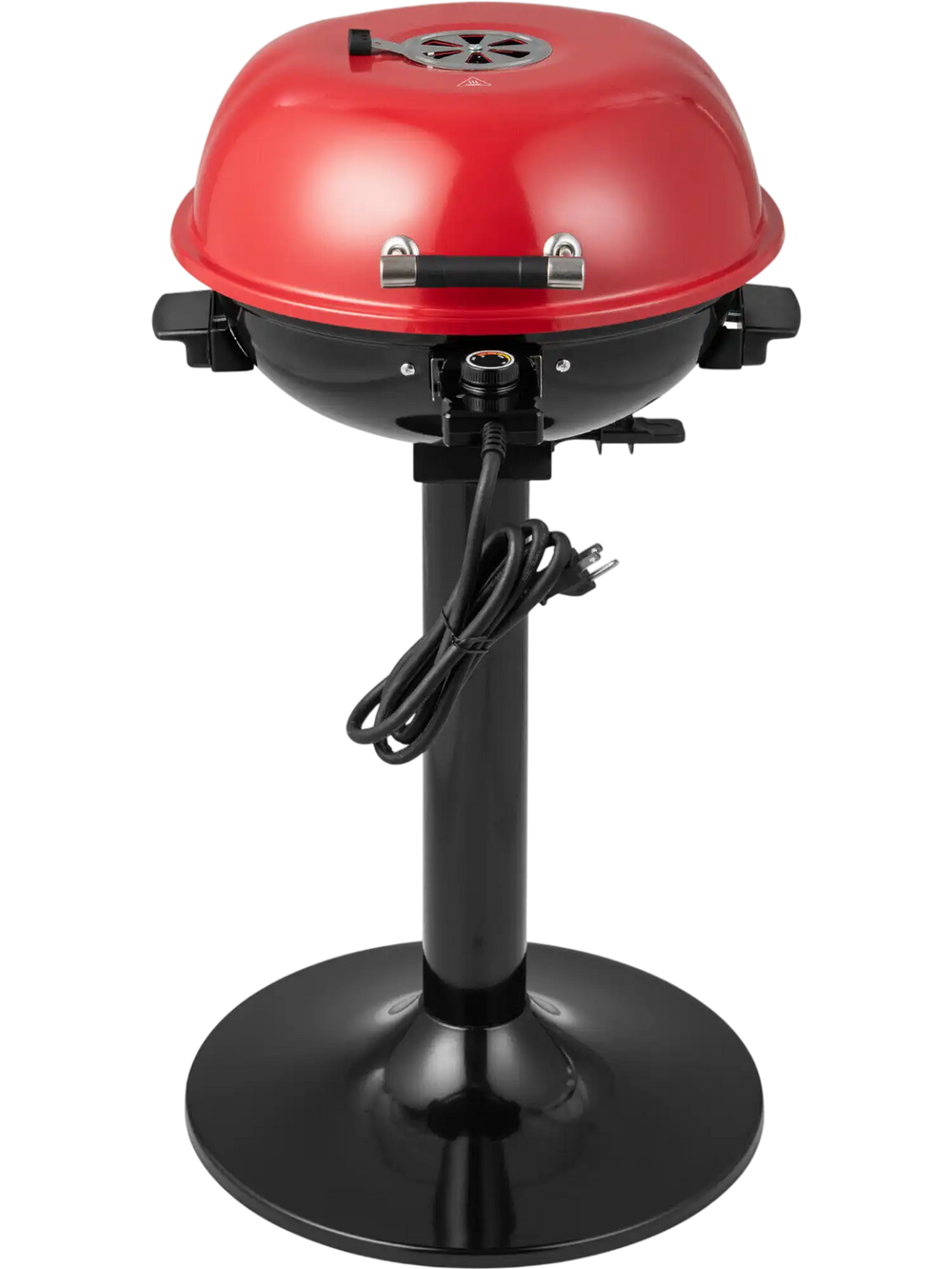 Red 1600W electric BBQ grill with removable non-stick warming rack, ideal for indoor and outdoor cooking.