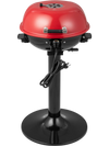 Red 1600W electric BBQ grill with removable non-stick warming rack, ideal for indoor and outdoor cooking.