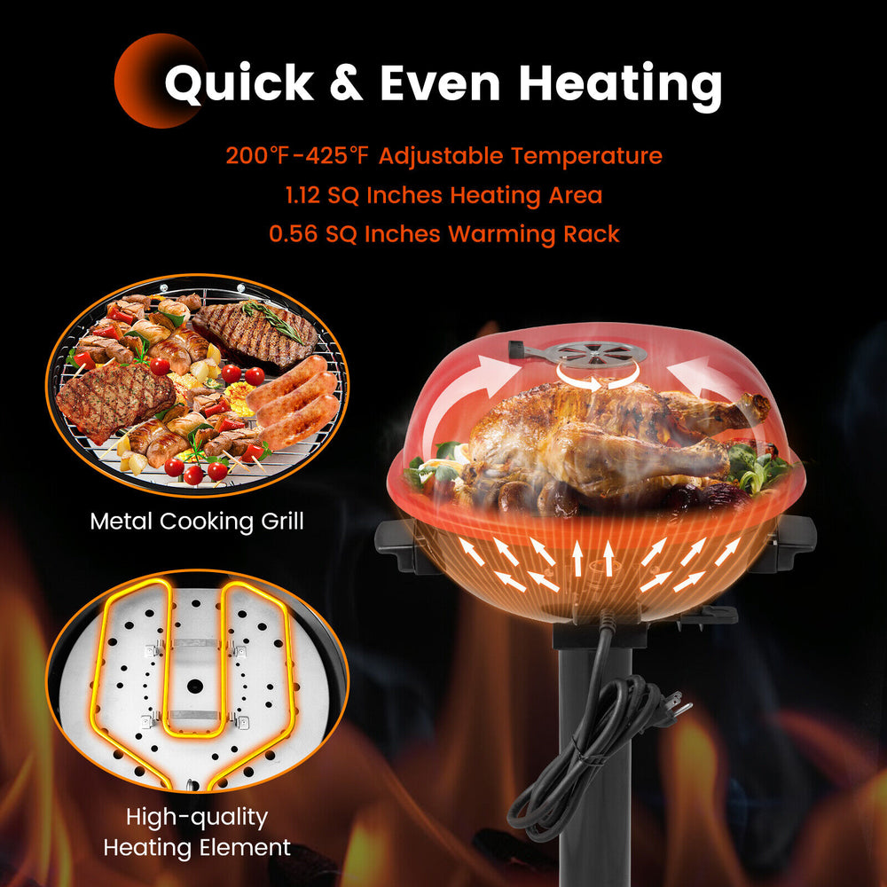 1600W electric BBQ grill in red with removable non-stick warming rack, adjustable temperature, ideal for indoor and.