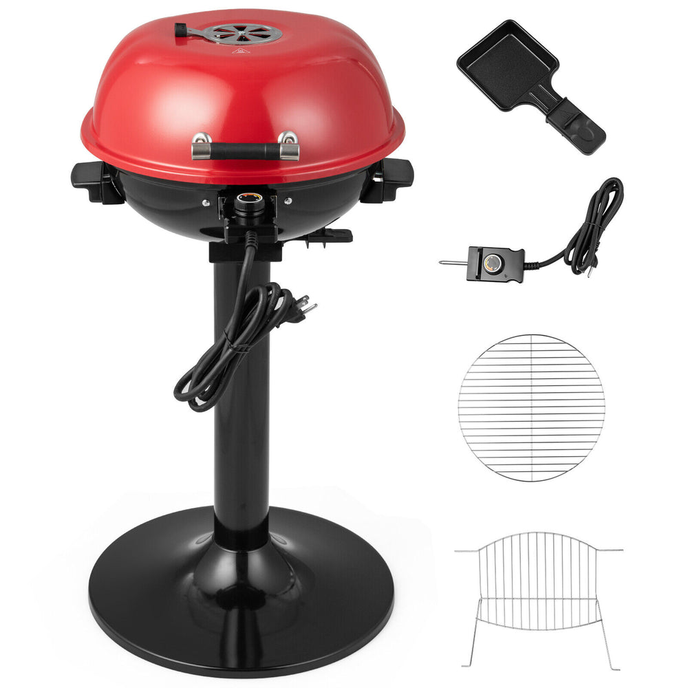 Red 1600W electric BBQ grill base with sturdy design and anti-scalding handle, perfect for stable outdoor use.
