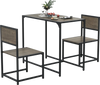Compact 3-piece dining set with oak finish, featuring a metal frame table and two chairs for small spaces.