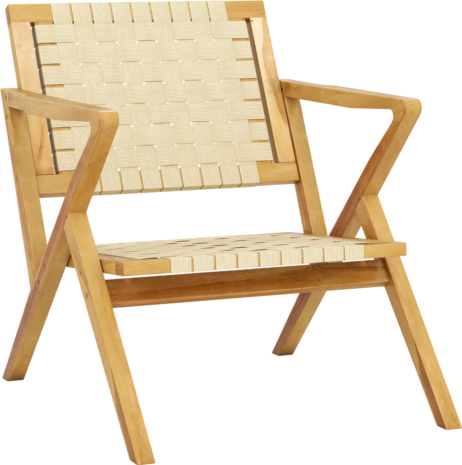 Costway Teak Wood Patio Chair Webbing Seat Backrest 24952688 New
