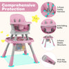 16-in-1 pink baby high chair with activity center, 5-point harness, and adjustable height for versatile use.