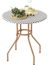 Round 27.5 inch outdoor bistro table with a heavy-duty metal frame and PE rattan top, perfect for patio gatherings.